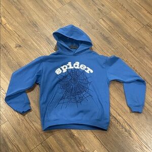 Blue Sp5der Rhinestone Warm Winter Hoodie for Men Size Large